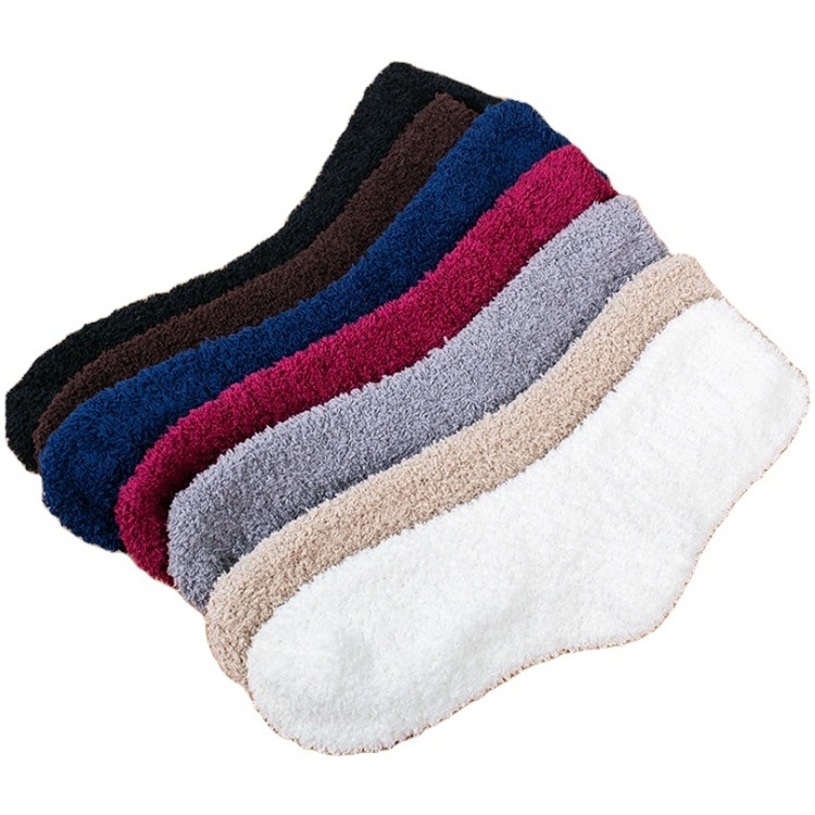 Wholesale Winter Warm Indoor  Floor  Colar Fleece Solid Color Soft Fuzzy Fluffy Socks Men