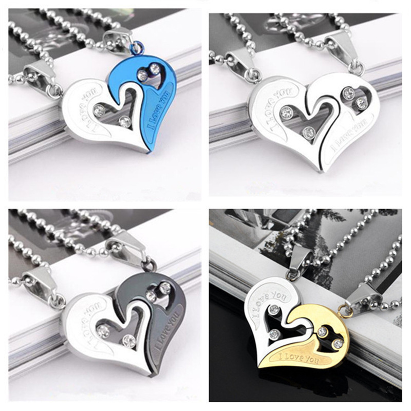 2 Pieces/Set Hot Sale Wholesale Fashion Jewelry Heart Shaped Wishing Pendant Love Couple Necklace Jewelry