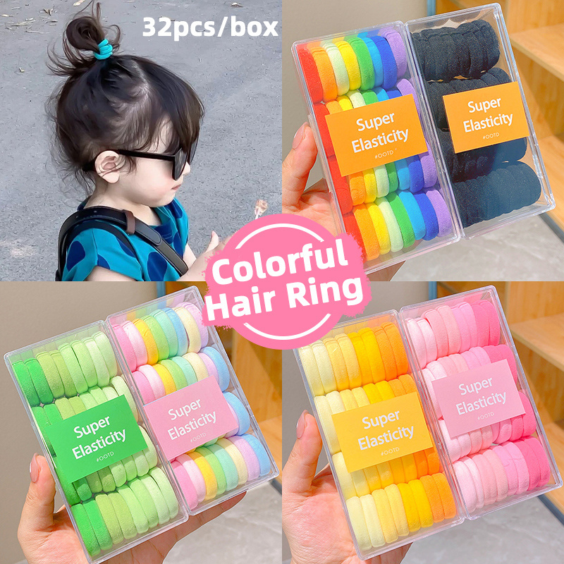 Wholesale 32pcs/can New Arrival Baby Girls Colorful Hair Ties Cute Elastic Rubber Hair Bands Women Kids Hair Accessories