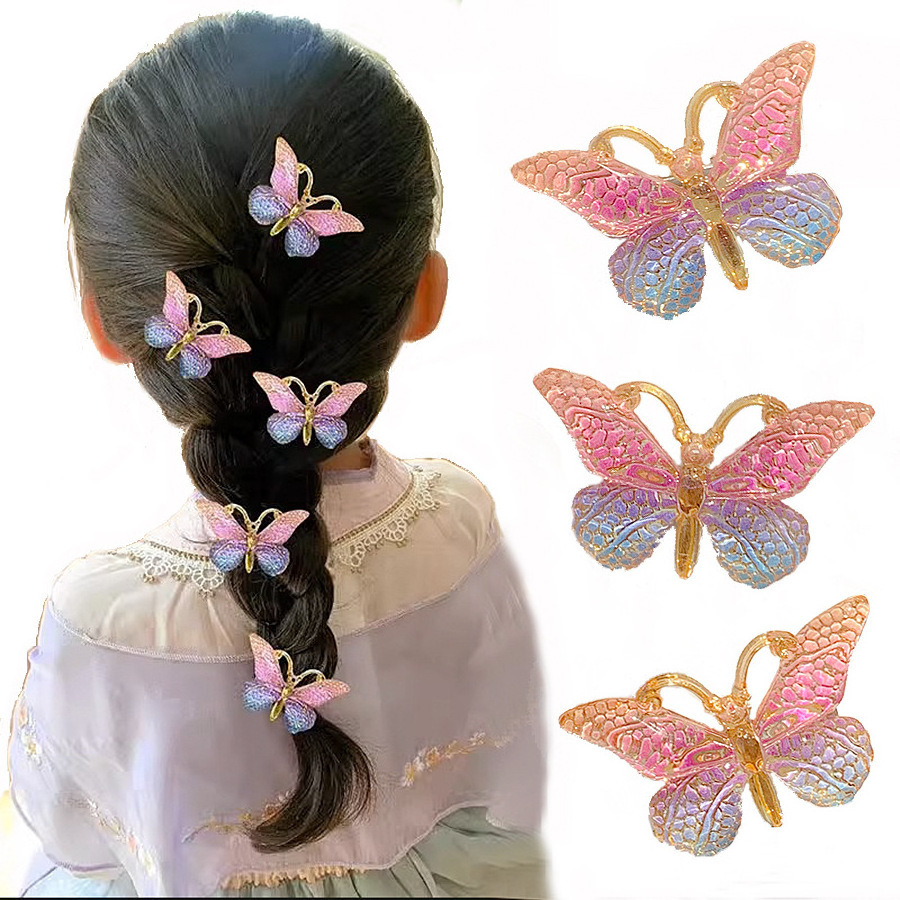 5PCS/SET Wholesale Korean Fashion Butterfly Hair Clip Colorful Rhinestone Butterfly Sweet Bobby Pins Hair Clips for Women Girls