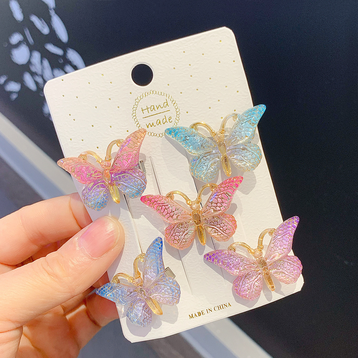 5PCS/SET Wholesale Korean Fashion Butterfly Hair Clip Colorful Rhinestone Butterfly Sweet Bobby Pins Hair Clips for Women Girls