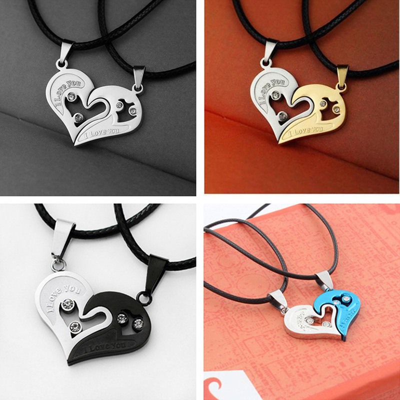 2 Pieces/Set Hot Sale Wholesale Fashion Jewelry Heart Shaped Wishing Pendant Love Couple Necklace Jewelry