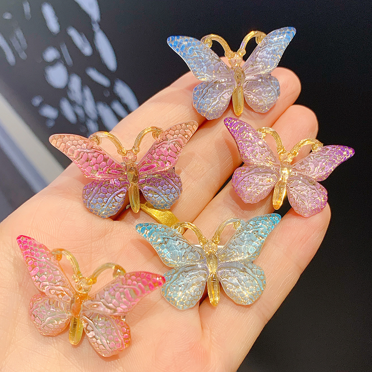 5PCS/SET Wholesale Korean Fashion Butterfly Hair Clip Colorful Rhinestone Butterfly Sweet Bobby Pins Hair Clips for Women Girls