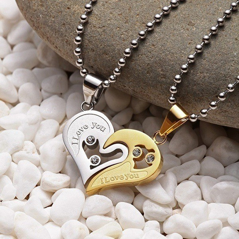 2 Pieces/Set Hot Sale Wholesale Fashion Jewelry Heart Shaped Wishing Pendant Love Couple Necklace Jewelry