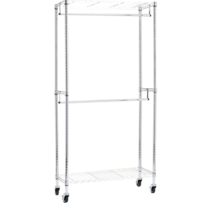 Double Rod Garment Rack / Clothes Rail with Height-Adjustable Shelves - 181kg Max Weight, Chrome