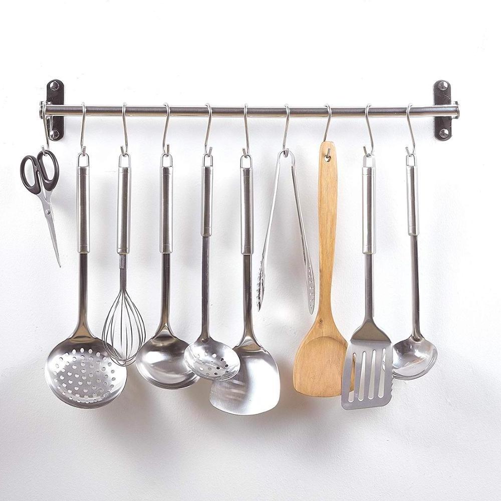 Promotional Stainless Steel Kitchen Utensil Hanging pot rack with 12 Hooks