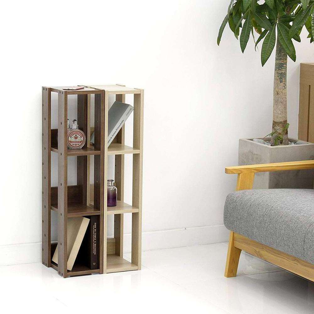 Light Brown 3-Shelf Space Bathroom Saving Slim Open Wood Shelving Unit