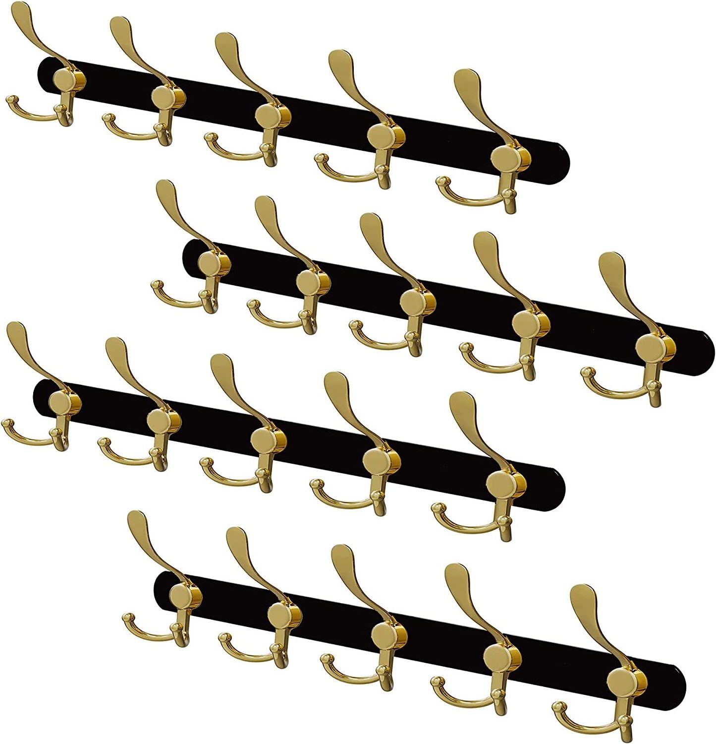 Wall Mounted Coat Rack with 5 Tri Hooks for Hanging - 16 Inch Waterproof SUS304 Stainless Steel Brass Finish Waterproof