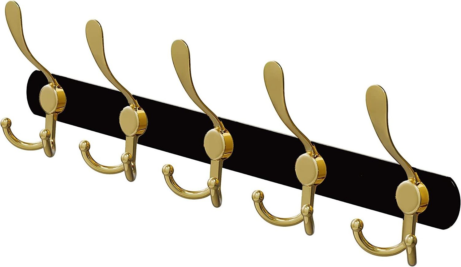 Wall Mounted Coat Rack with 5 Tri Hooks for Hanging - 16 Inch Waterproof SUS304 Stainless Steel Brass Finish Waterproof