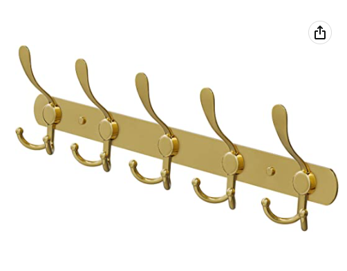 Wall Mounted Coat Rack with 5 Tri Hooks for Hanging - 16 Inch Waterproof SUS304 Stainless Steel Brass Finish Waterproof