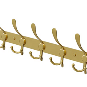 Wall Mounted Coat Rack with 5 Tri Hooks for Hanging - 16 Inch Waterproof SUS304 Stainless Steel Brass Finish Waterproof