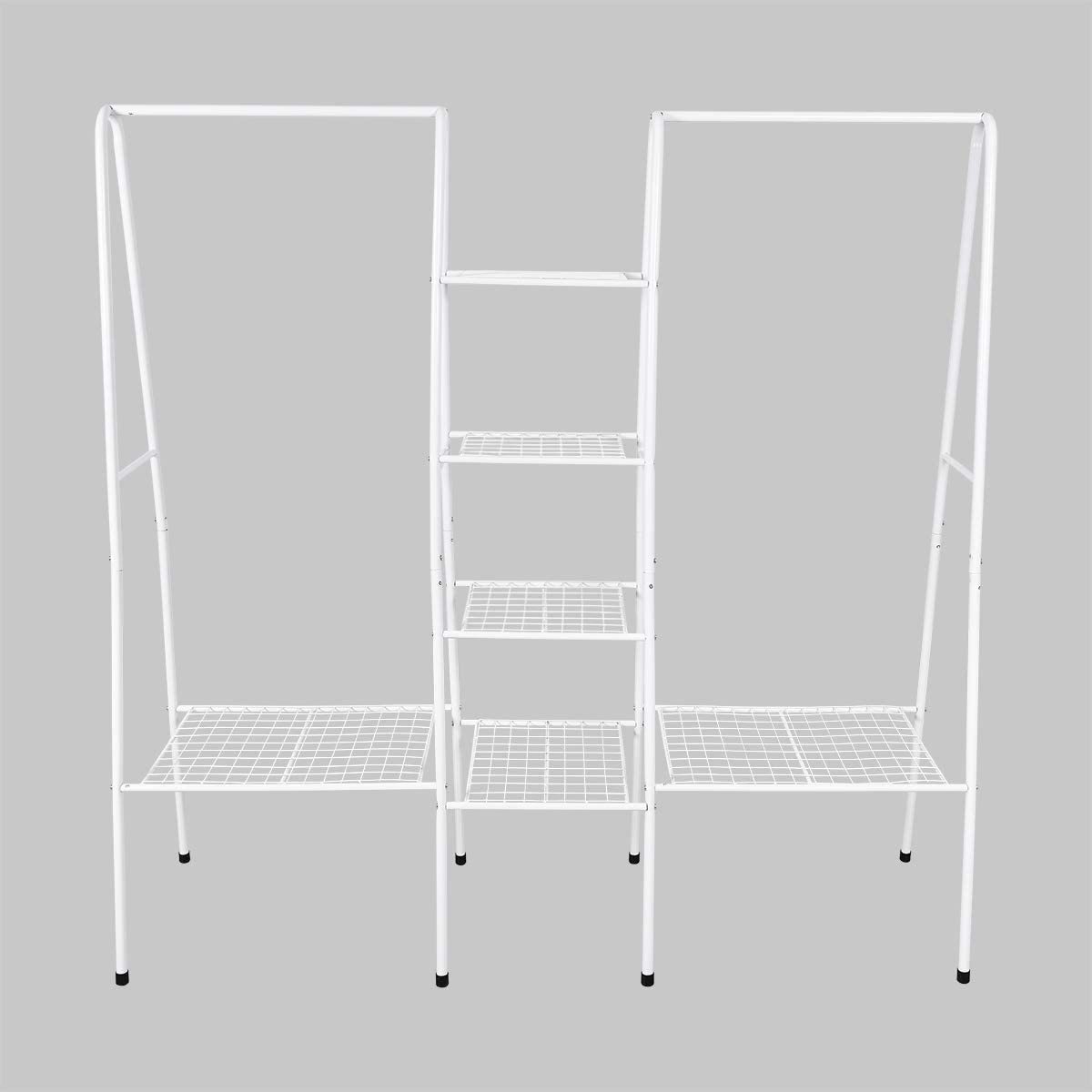 Metal Clothing Racks with 4-Tiers 6 Shelf Shoe Rack 2 top crossbars Overhead Bar for Hanging Clothes