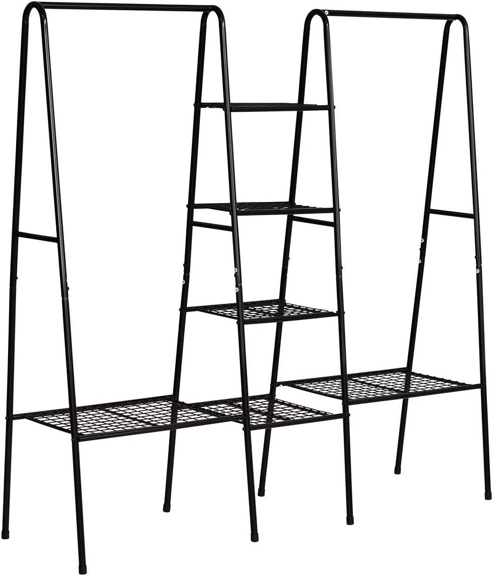 Metal Clothing Racks with 4-Tiers 6 Shelf Shoe Rack 2 top crossbars Overhead Bar for Hanging Clothes