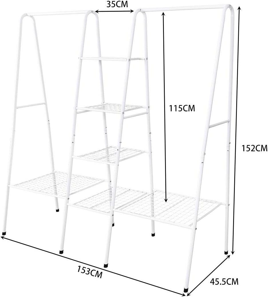 Metal Clothing Racks with 4-Tiers 6 Shelf Shoe Rack 2 top crossbars Overhead Bar for Hanging Clothes