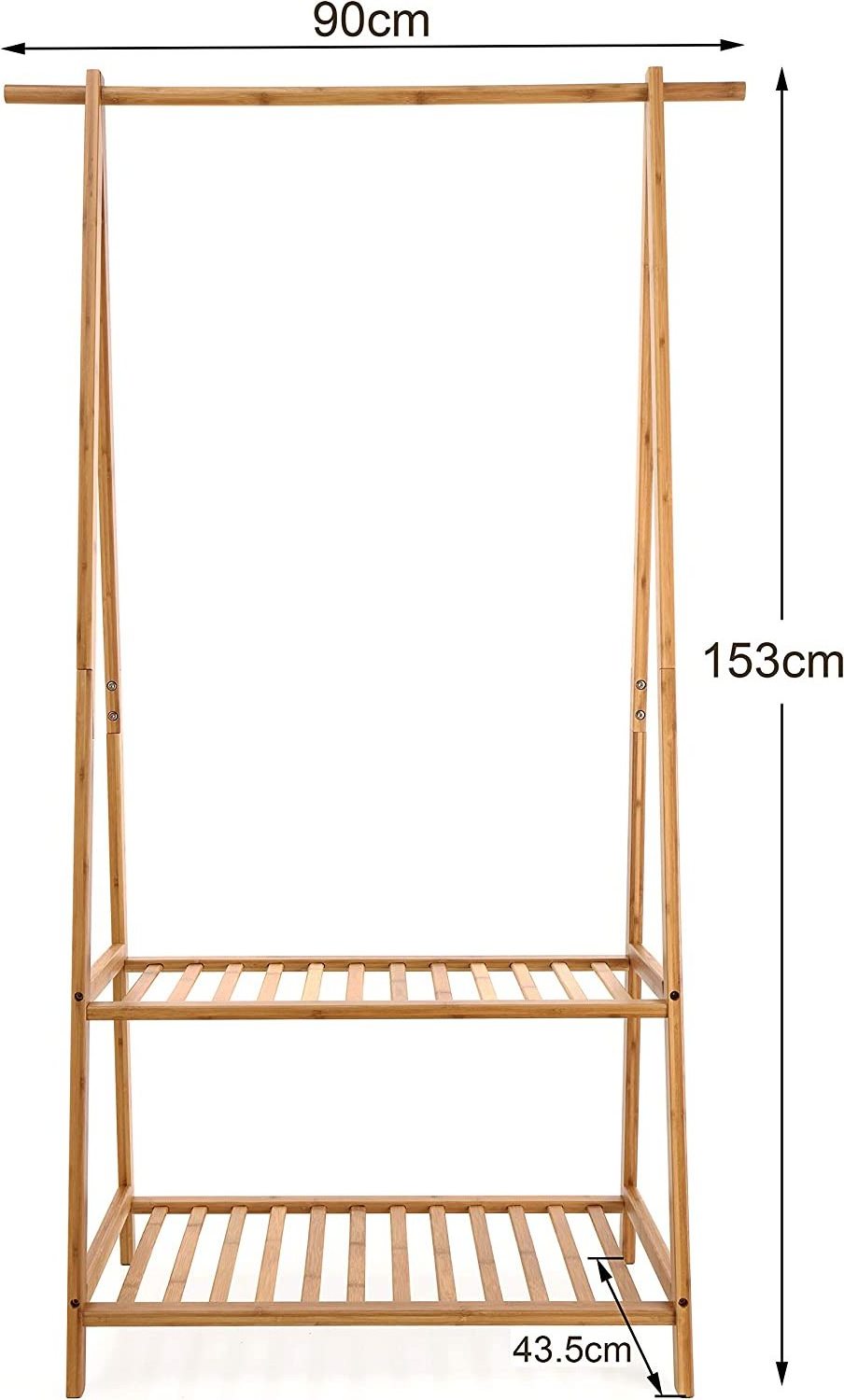 Bamboo Clothes Rack Portable Extra Large Garment Rack 2-Tire Storage Box Shelves for Entryway and Bed Room