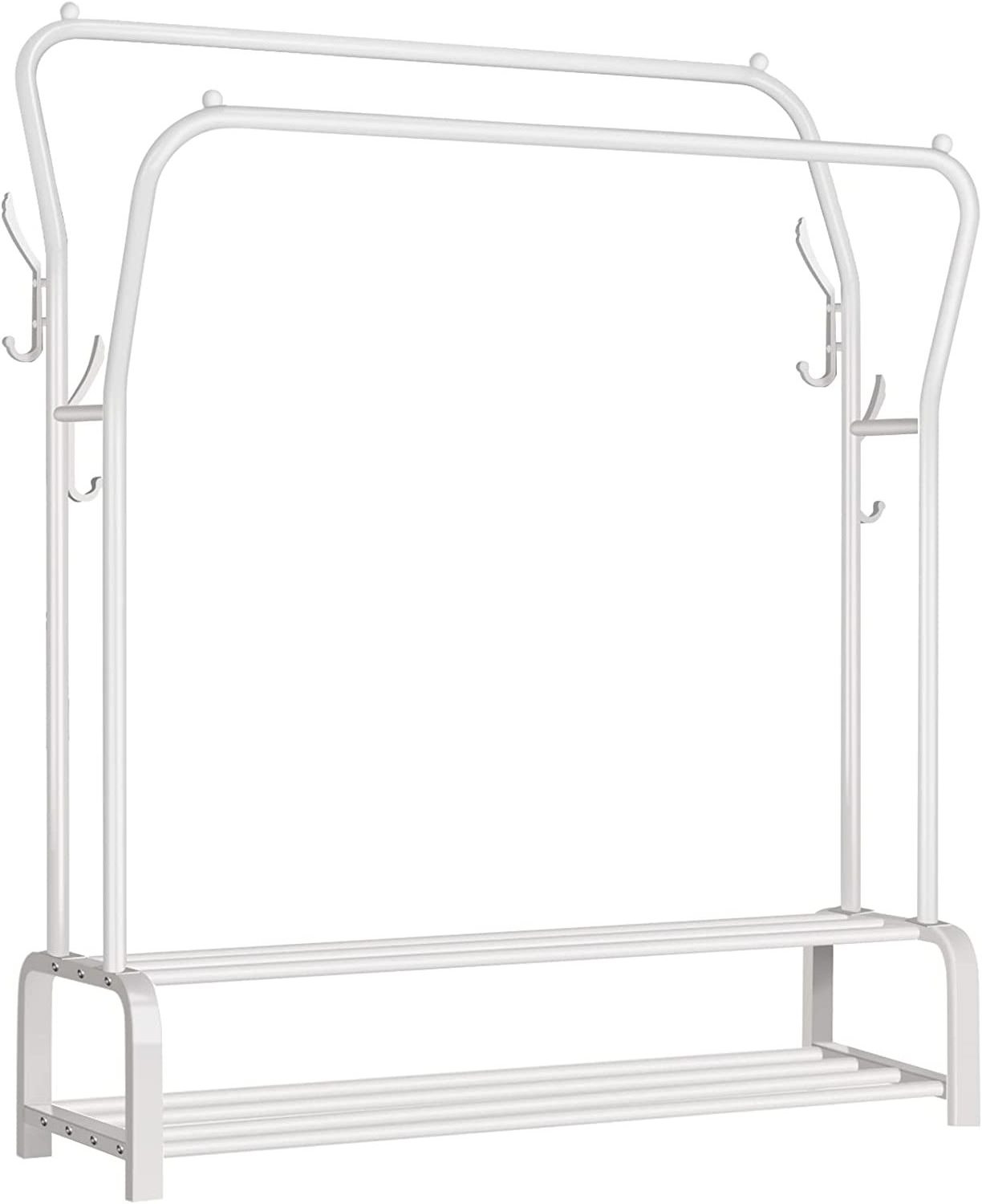 Metal Garment Rack Freestanding Hanger Double Rails, Heavy Duty Drying Rack with 2-Tier Lower Storage Shelf