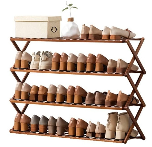 4 Tier Foldable Bamboo Shoe Rack Multifunctional Free Standing Shoe Rack Storage Organizer Stackable