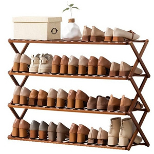 4 Tier Foldable Bamboo Shoe Rack Multifunctional Free Standing Shoe Rack Storage Organizer Stackable