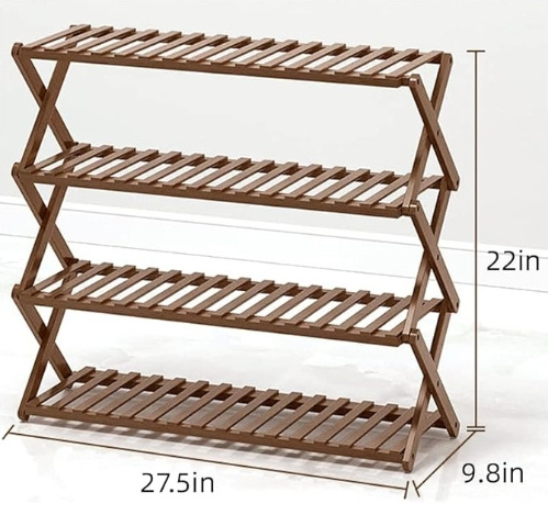 4 Tier Foldable Bamboo Shoe Rack Multifunctional Free Standing Shoe Rack Storage Organizer Stackable