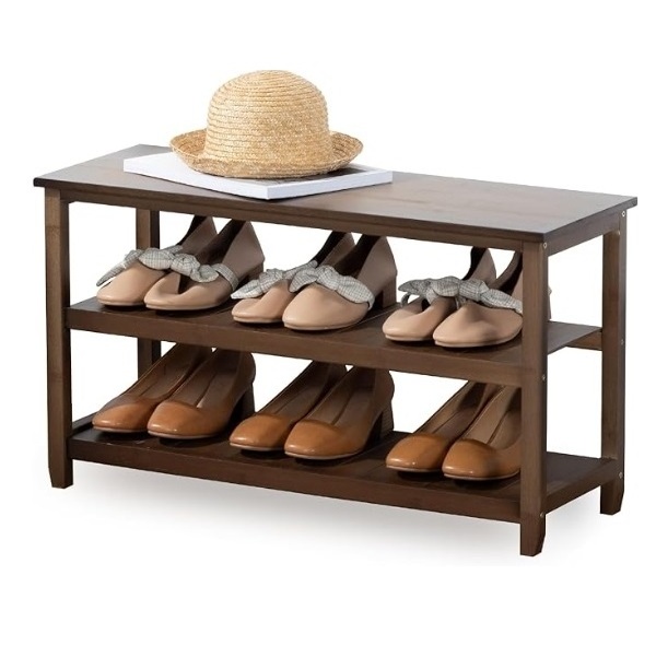 Custom Wholesale 2 Tier Shoe Rack Organizer Bamboo Frame 2 Tier Vertical Shoe Rack With Seat