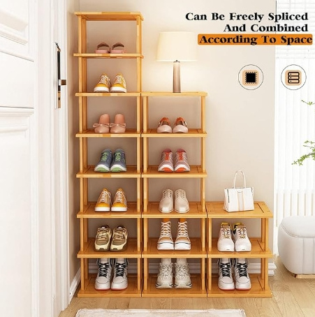 Tall Narrow Shoe Rack Organizer Bamboo Board Wood Shoe Rack Storage For Small Spaces