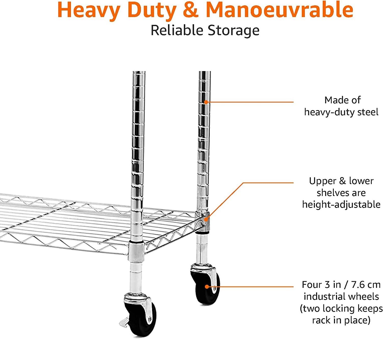 Double Rod Garment Rack / Clothes Rail with Height-Adjustable Shelves - 181kg Max Weight, Chrome