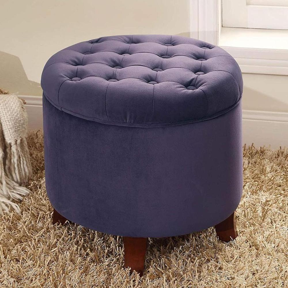 Ottomans Folding Storage Velvet Button Tufted Round Storage Ottoman Stool with Removable Lid