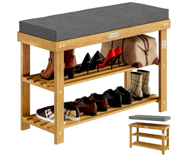 2 Tier Home Furniture Bamboo Wooden Combined Shoe Rack Removable Shoe Rack Bench Storage Shoe Cabinet