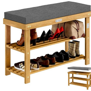 2 Tier Home Furniture Bamboo Wooden Combined Shoe Rack Removable Shoe Rack Bench Storage Shoe Cabinet