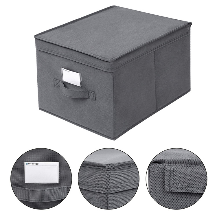 Foldable Large Storage box Bins Warehouse Cube Boxes Closet Bedroom Drawers Organizers with lids and Dual Non-woven Handles