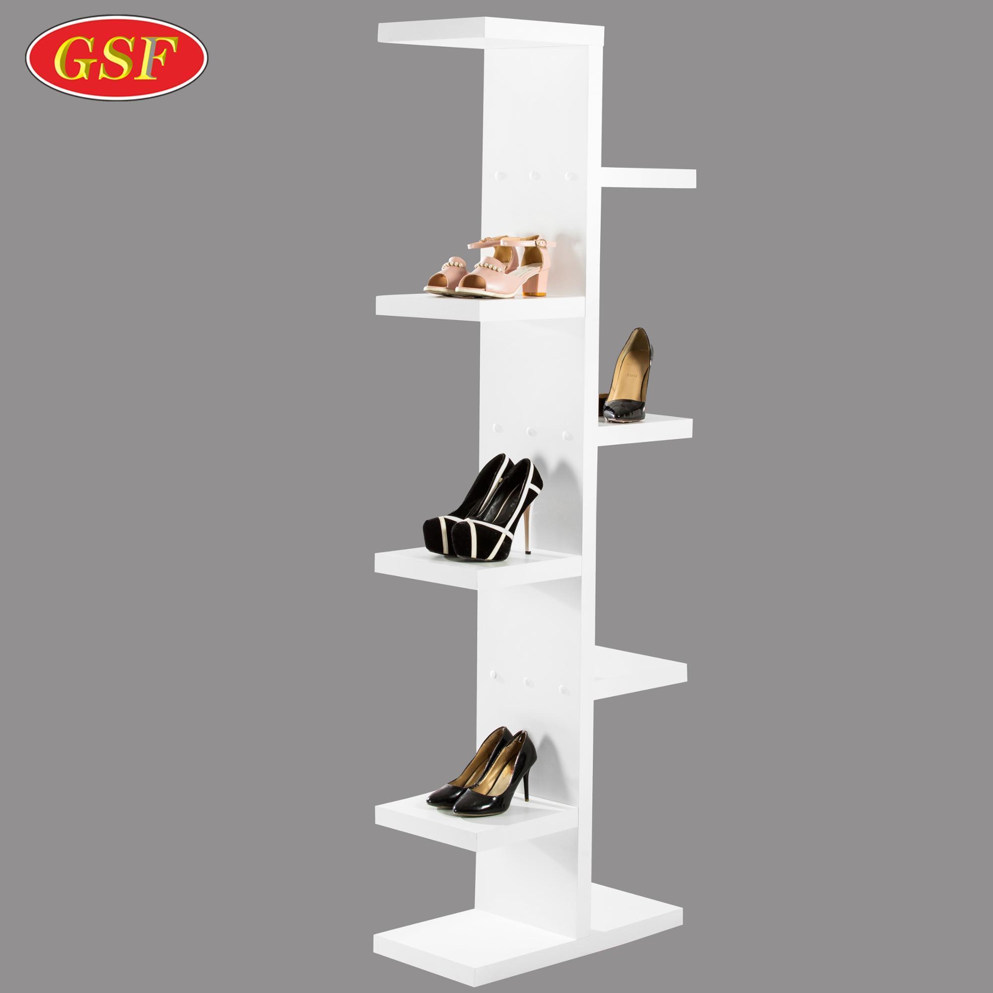 2023 Hot Selling MDF floor standing shoe display shelf floating wooden wall storage shelf