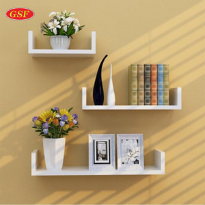 Environmental Living Room Furniture Floating U Shaped Mdf Book Cd Wall  Decoration Book Flower Shelf Wooden