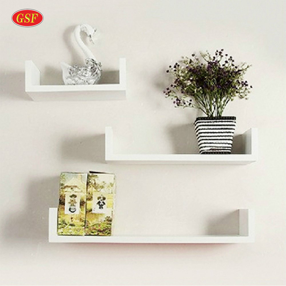 Environmental Living Room Furniture Floating U Shaped Mdf Book Cd Wall  Decoration Book Flower Shelf Wooden