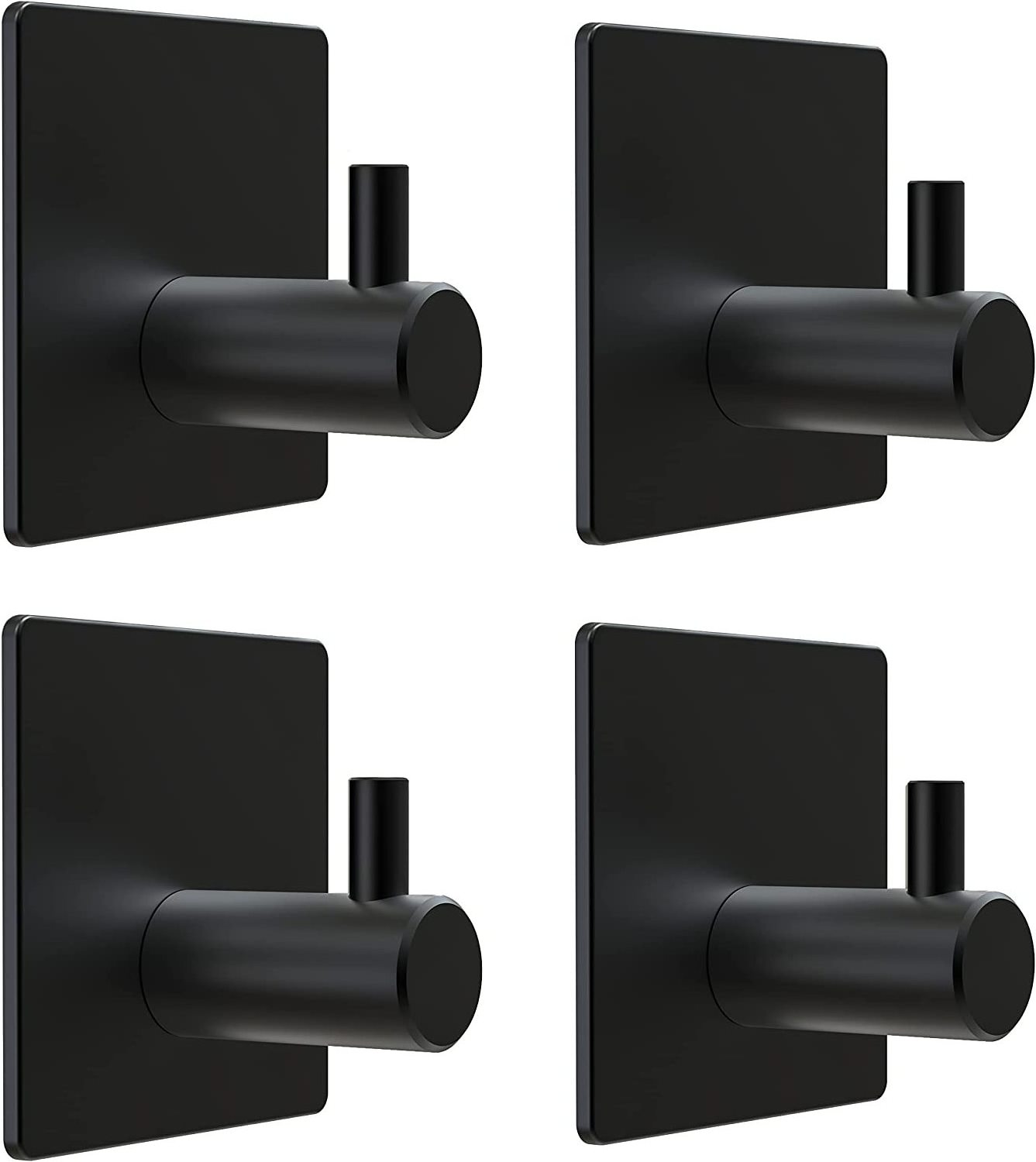 Adhesive Towel Hooks - Matte Black SUS304 Stainless Steel Waterproof Wall Hooks with Strong Adhesive Tapes-4 pack