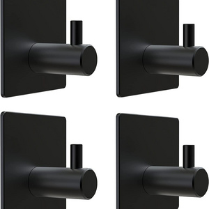 Adhesive Towel Hooks - Matte Black SUS304 Stainless Steel Waterproof Wall Hooks with Strong Adhesive Tapes-4 pack