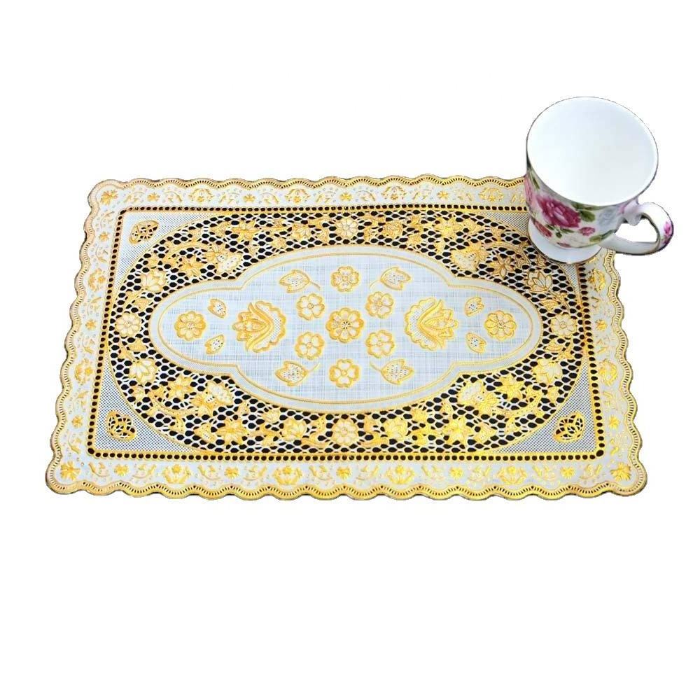 Best Selling Eco-Friendly Waterproof Gold Vinyl Coaster Embossing Lace Elegant Placemat