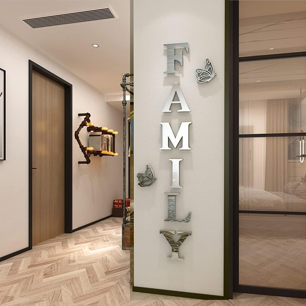 Family Wall Decor Letter Signs Acrylic Mirror Wall Stickers Wall Decorations for Living Room Bedroom Home