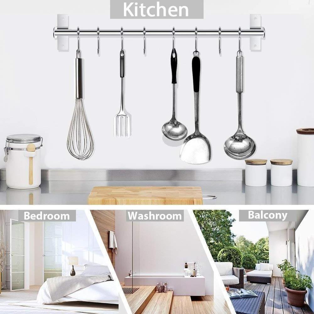 Promotional Stainless Steel Kitchen Utensil Hanging pot rack with 12 Hooks