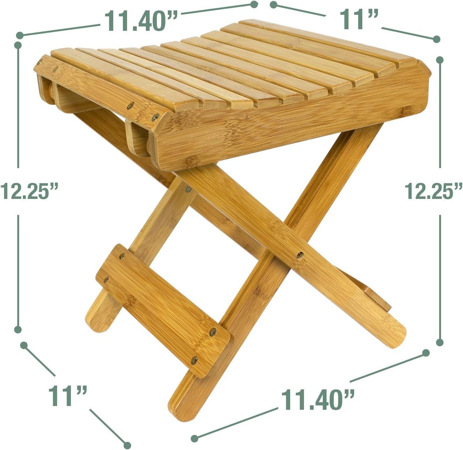 Bathroom Wooden Shower Desk Chair Bamboo Stool Durable Non-Slip Folding Step Stool Bench