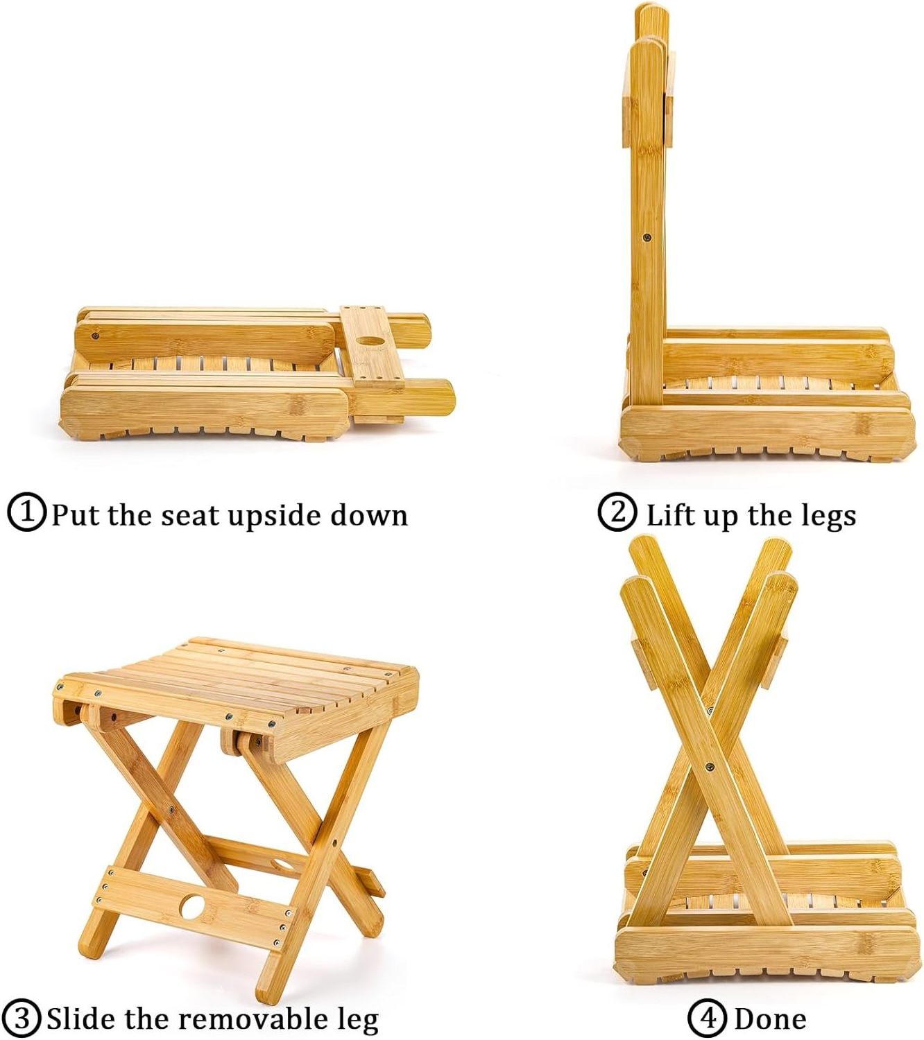 Fully Assembled Bamboo Folding Step Stool Adults Kids Portable Bamboo Step Stool Shower Foot Rest