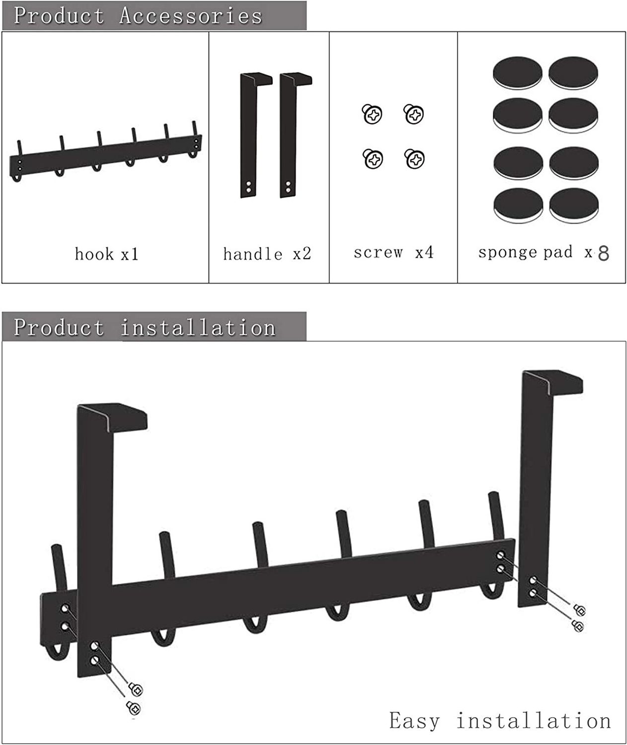 Stainless Steel Heavy Duty Over Door Hanger for Coats Robe Hats Towels Bathroom Organizer Towel Rack, 12 Hooks, Matte Black