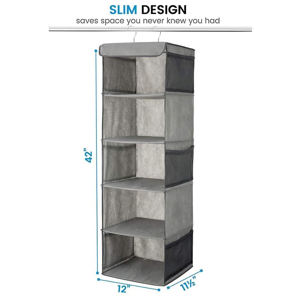 5 Shelf Hanging Closet Organizer Space Saver With Side Accessories Pockets And 2 Sturdy Hooks For Clothes Storage And Shoes Etc.