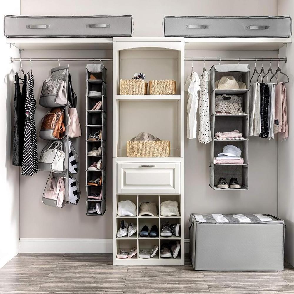 5 Shelf Hanging Closet Organizer Space Saver With Side Accessories Pockets And 2 Sturdy Hooks For Clothes Storage And Shoes Etc.