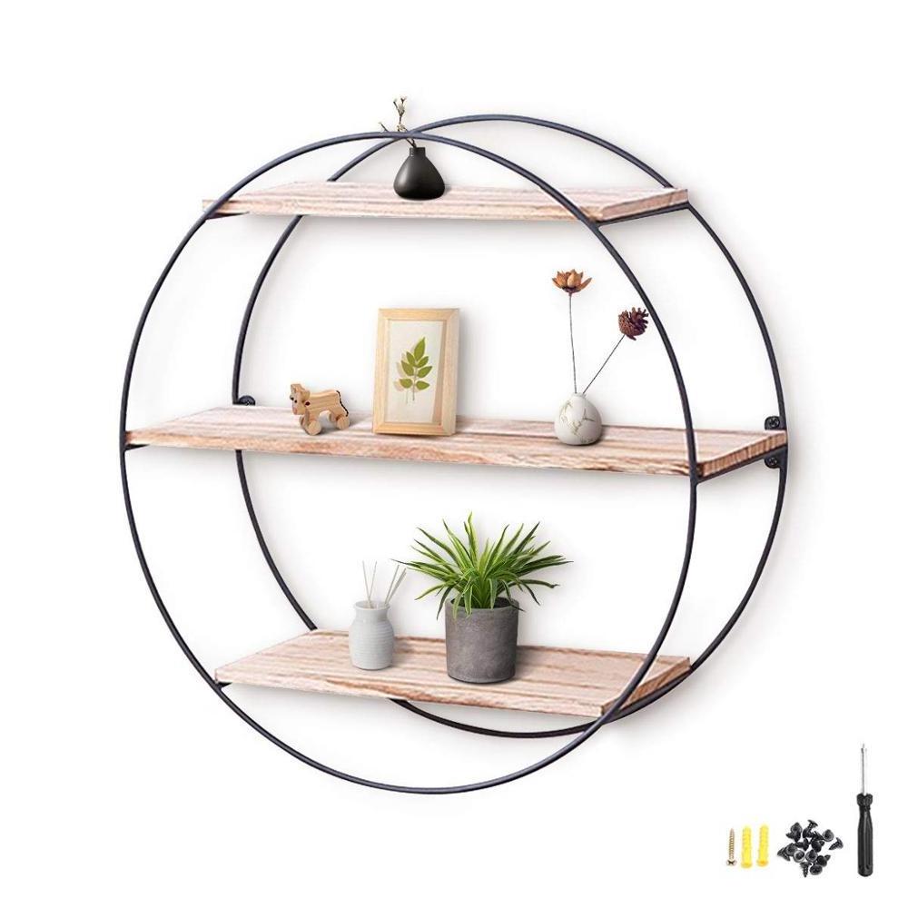 Circular metal wall mounted display storage rack, 4 shelves - for storing and displaying small collectibles