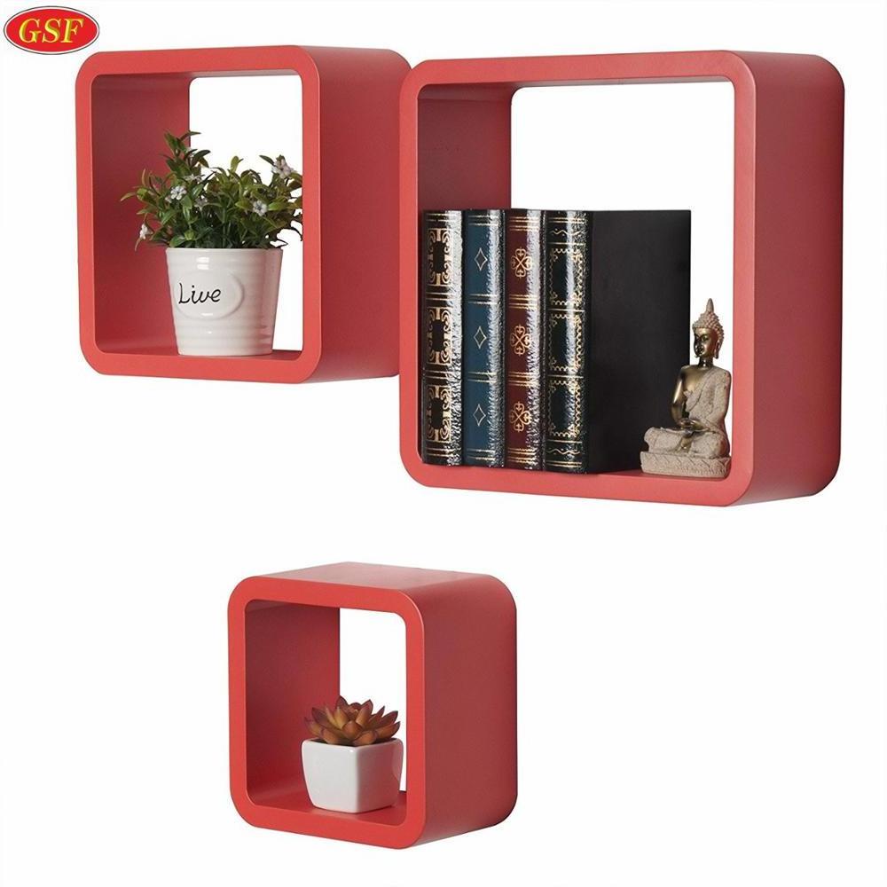 New Style Color Square Set Of 3 Living Room MDF Cube Wall Shelf