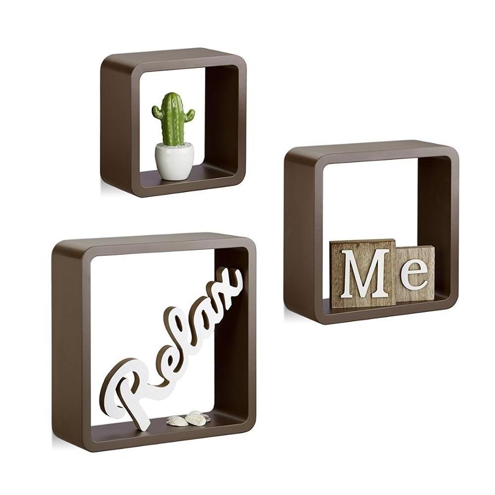 MDF floating home storage decor furniture set three square wall mounted shelf