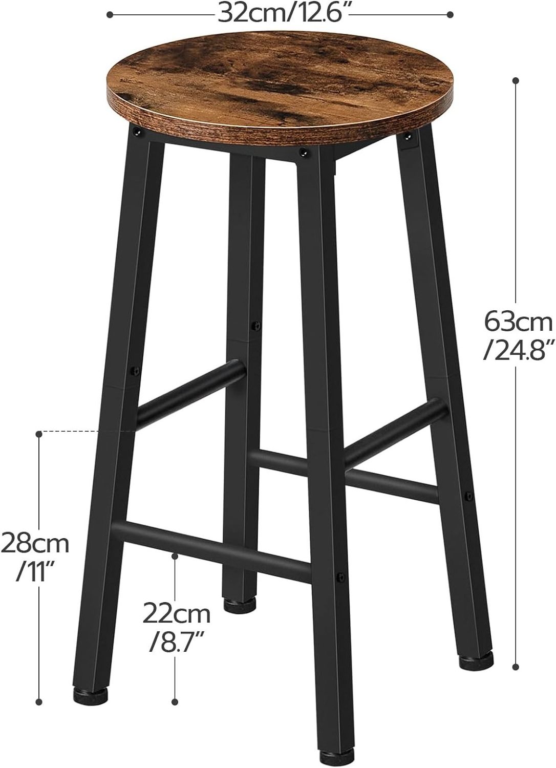 Counter Height Bar Stools Set of 2 for Kitchen Island Industrial Kitchen Bar Chairs for Dining Room Rustic Brown and Black