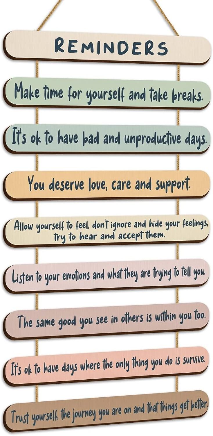 Mental Health Reminders Wooden Hanging Wall Art Room Decor for Home Counseling Office Students Classroom