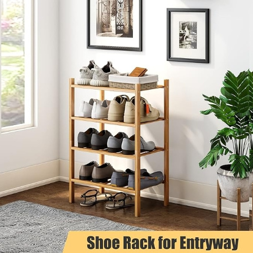 New Arrival Bamboo Shoe Rack Storage Organizer 4-Tier Bamboo Shoe Rack For Closet Living Room