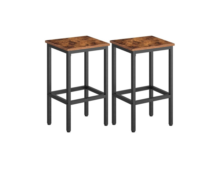 Bar Stools Set of 2 Bar Chairs with Footrest Black Steel Frame   Adjustable Feet for Living Room Industrial Design Rustic Brown